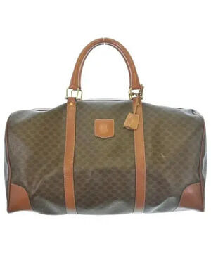 Celine Macadam Canvas Leather Top Handle Boston Bag Brown Tan